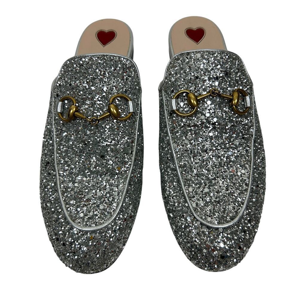 Gucci Silver Glitter Princeton Horsebit Slide Mule Loafers 5.5 - Picture 3 of 13